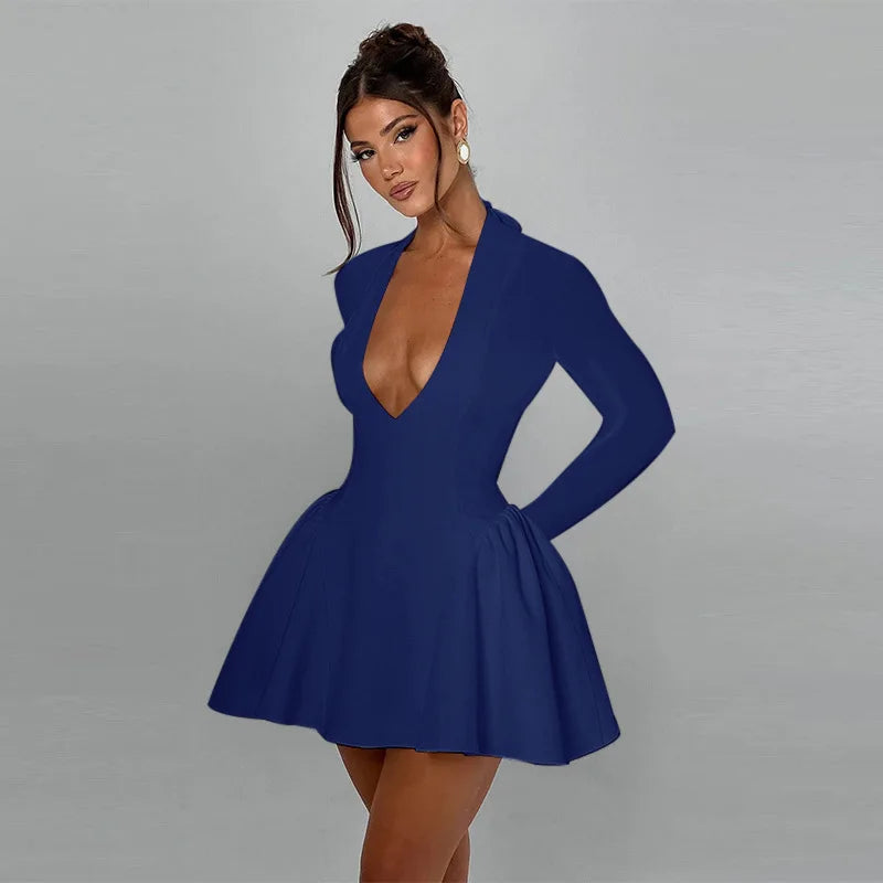 Deep V Long Sleeve Bodycon Mini Dress Mssaz Desses