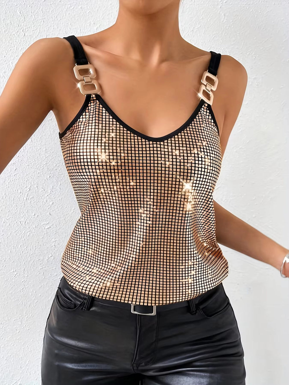 Sequined Sleeveless Nightclub Tank Top Mssza