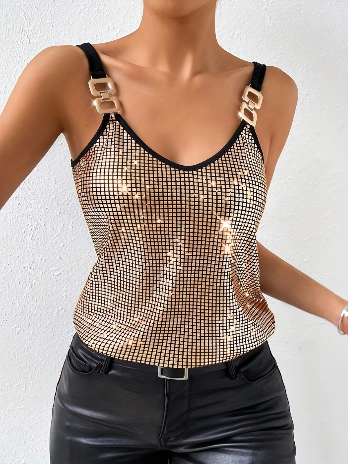 Sequined Sleeveless Nightclub Tank Top Mssza