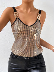 Sequined Sleeveless Nightclub Tank Top Mssza