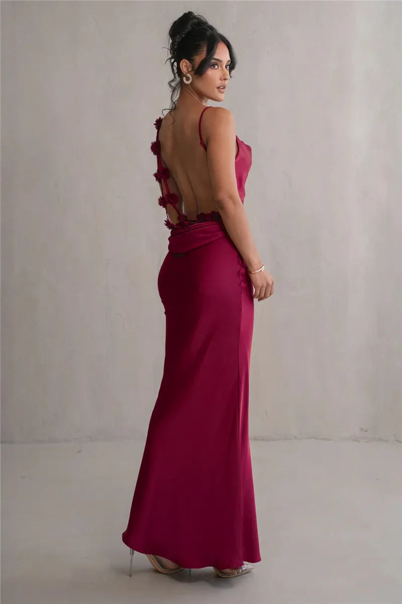 Floral Draped Open Back Spaghetti Strap Maxi Dress Mssaz Desses