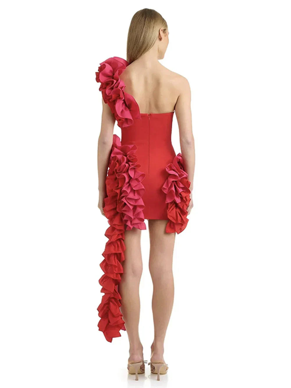 Solid Ruffles One Shoulder Strips Prom Mini Dress Mssaz Desses