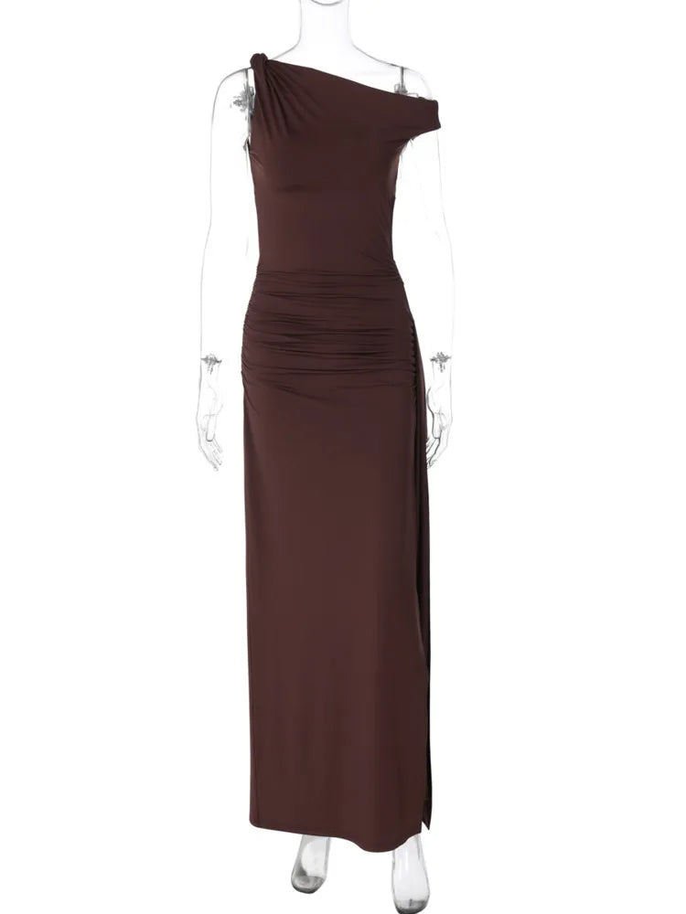 Oblique Shoulder Backless Maxi Dress Mssaz Desses