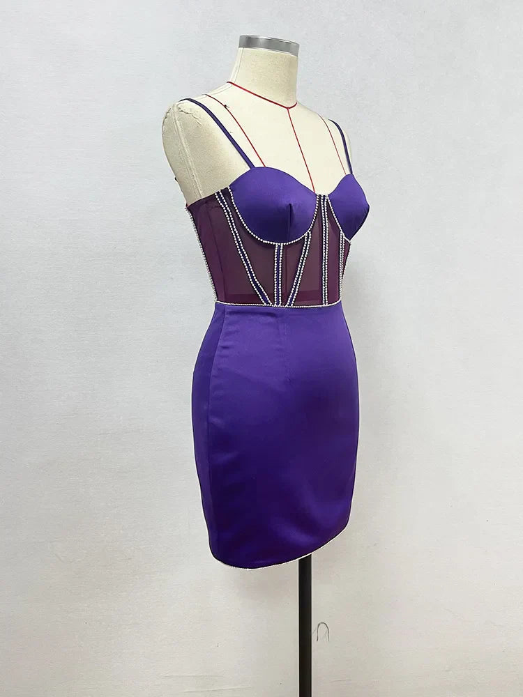 Purple Spaghetti Strap Short Dress Party Gown Mssaz Desses