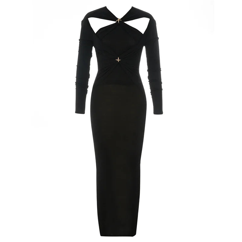 Black Full Sleeve Sequined Long Dress Mssaz Desses