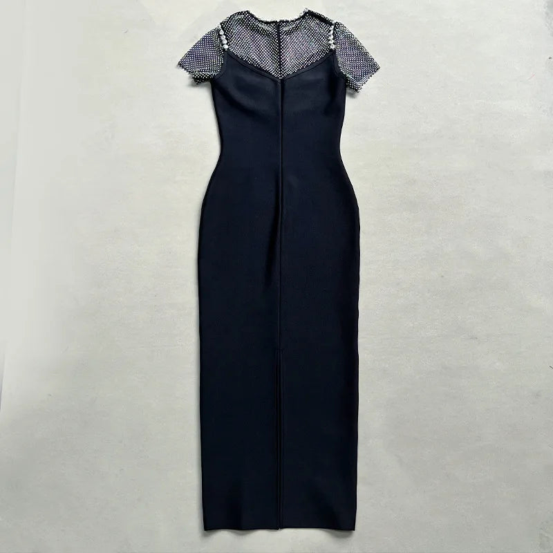 Black Diamante Evening Midi Dress Mssaz Desses