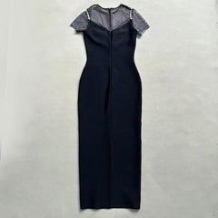 Black Diamante Evening Midi Dress Mssaz Desses