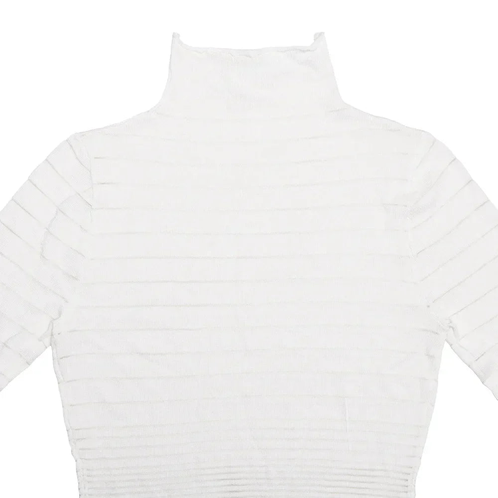 Striped Knitted Half High Collar Dress Mssaz Desses