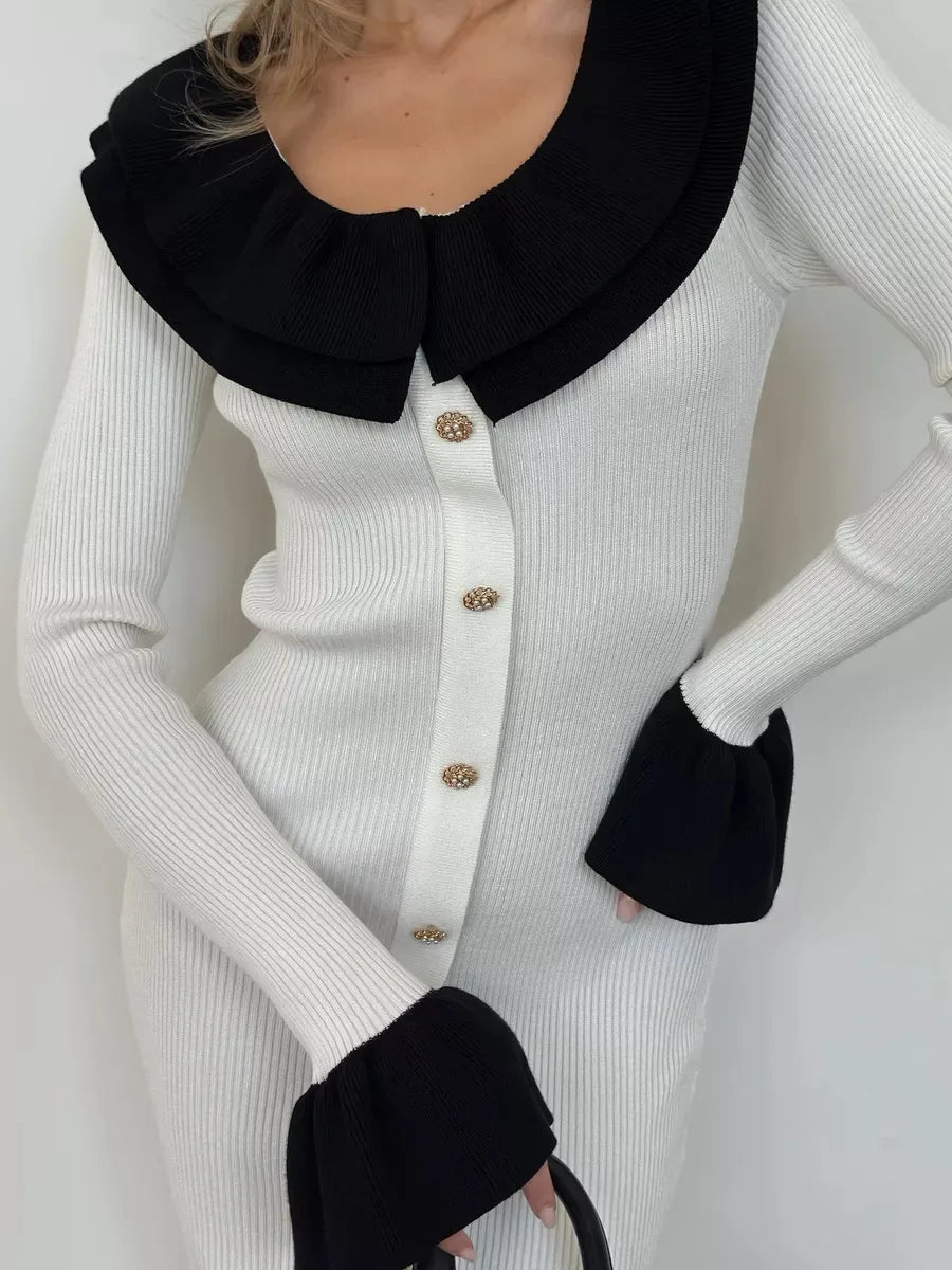 Patchwork Contrast Ribbed Midi Dress Mssaz Desses