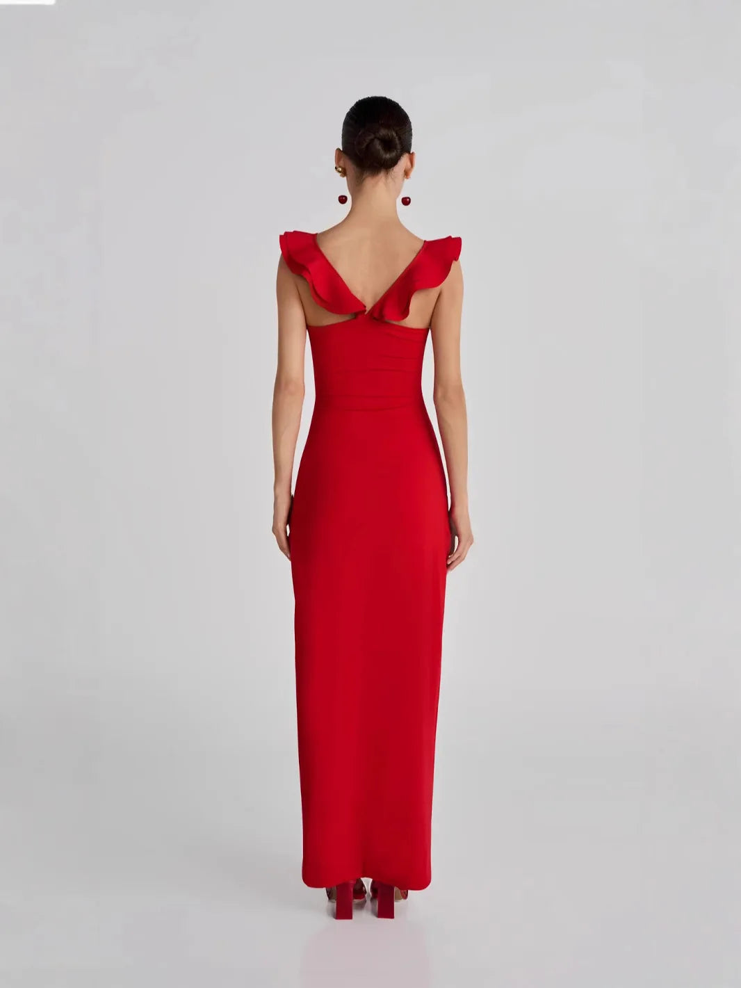 Red Flower Ruffles Strap Maxi Dress Mssaz Desses