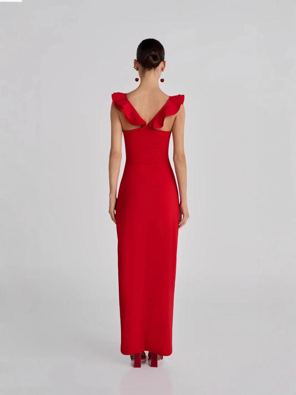 Red Flower Ruffles Strap Maxi Dress Mssaz Desses