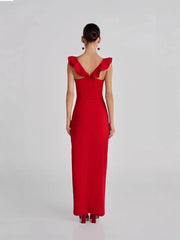 Red Flower Ruffles Strap Maxi Dress Mssaz Desses