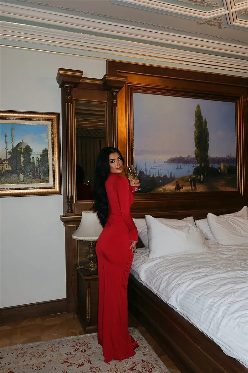 Turtleneck Hollow Out Thigh High Split Dress Mssaz Desses