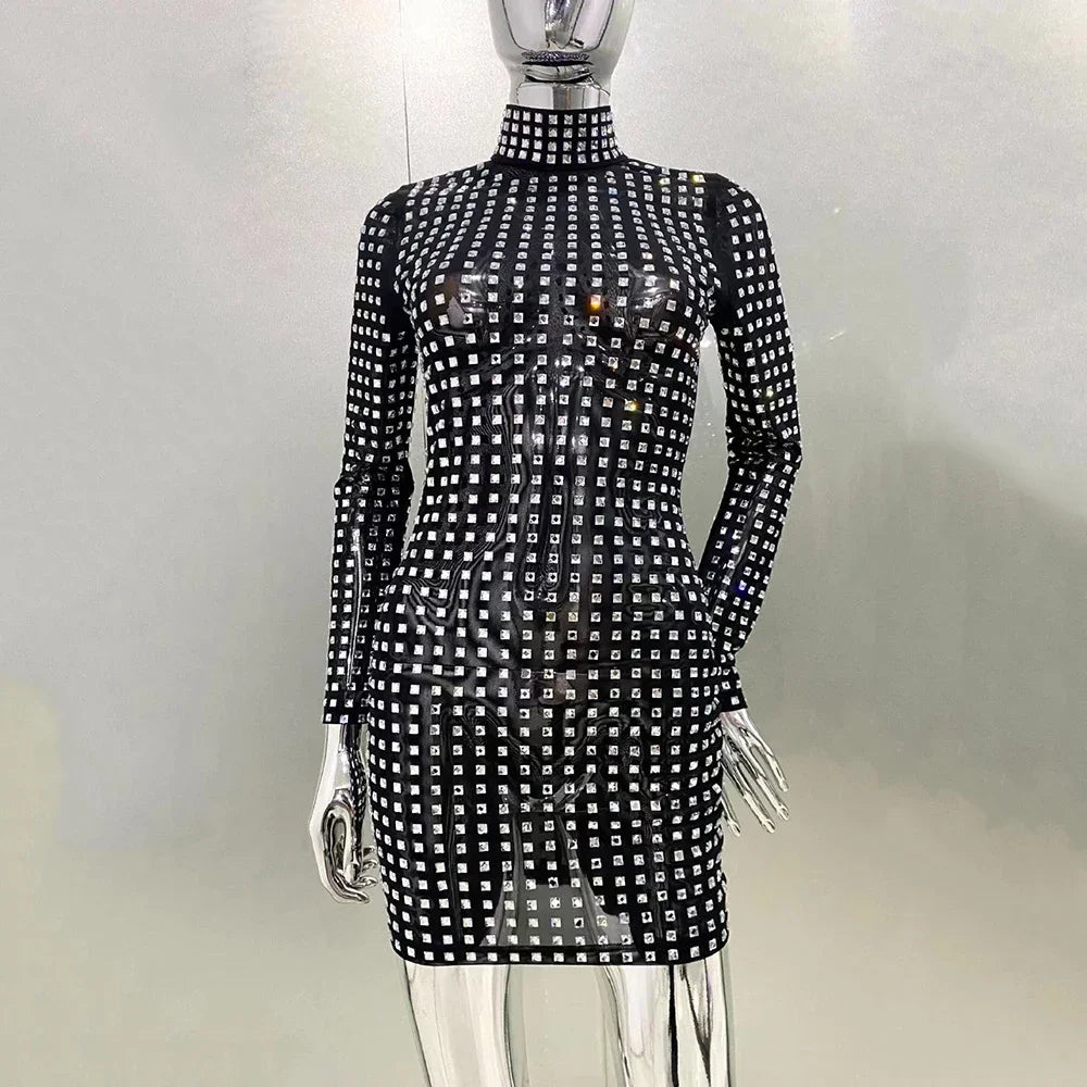Diamond Crystal Long Sleeved Mini Dress Mssaz Desses