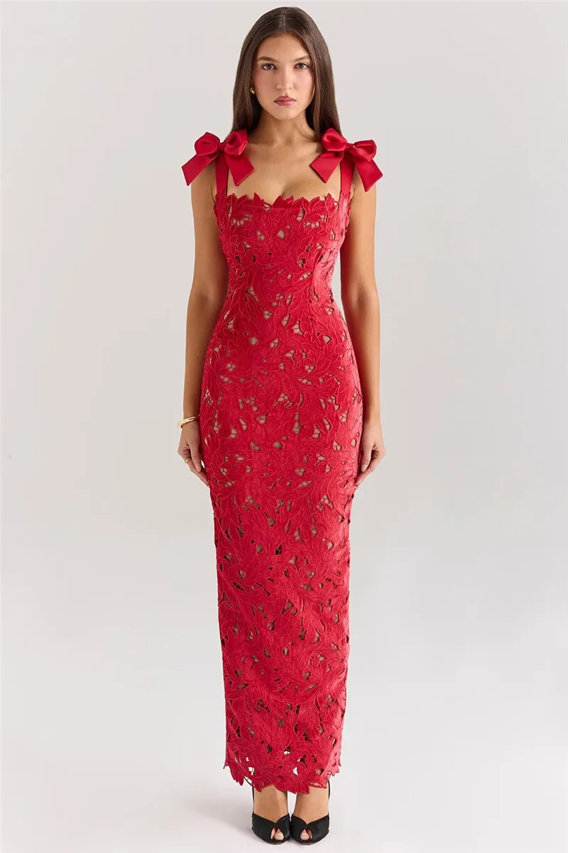 Bows Lace Bodycon Maxi Dress Mssaz Desses