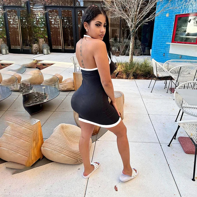 Contrast Open Back Halter Neck Mini Dress Mssaz Desses