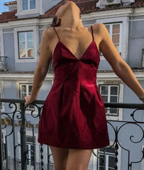 Red Velvet Spaghettis Strap Mini Dress Mssaz Desses