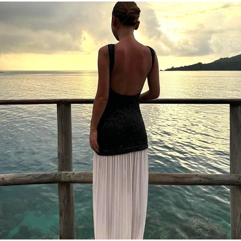 Sequined Patchwork Backless Long Dress Mssaz Desses
