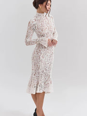 Lace White Long Sleeve Turtleneck Dress Mssaz Desses