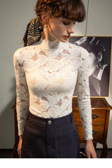 See Through Brushed Lace Shirt Long Sleeved T-shirt Mssza
