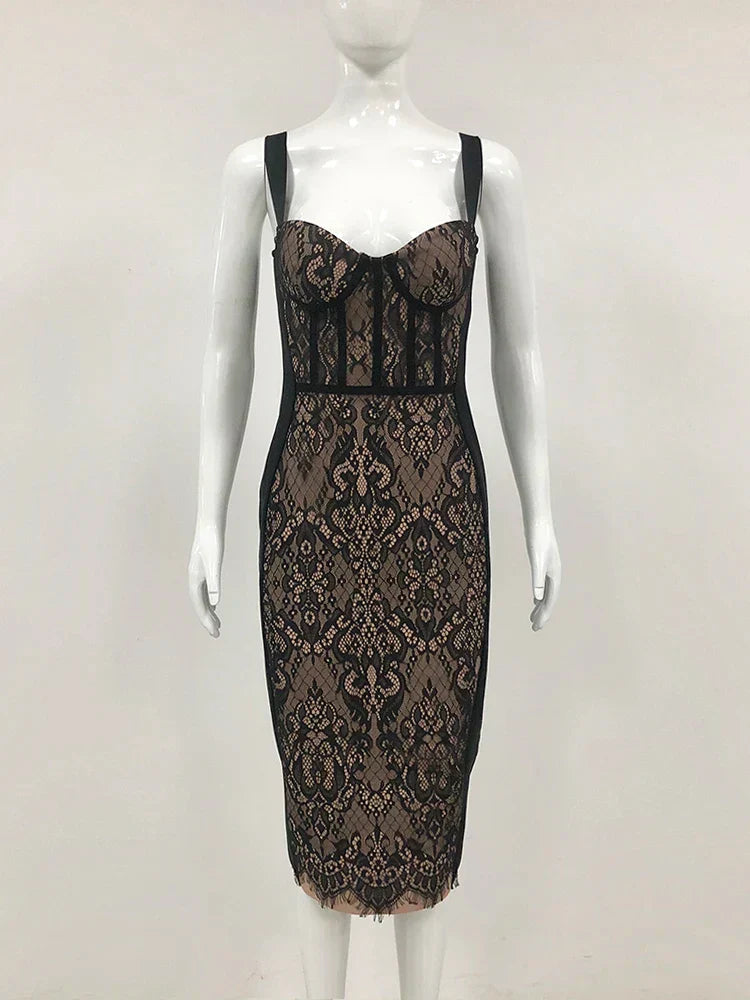 Lace Patchwork Black Midi Dress Mssaz Desses