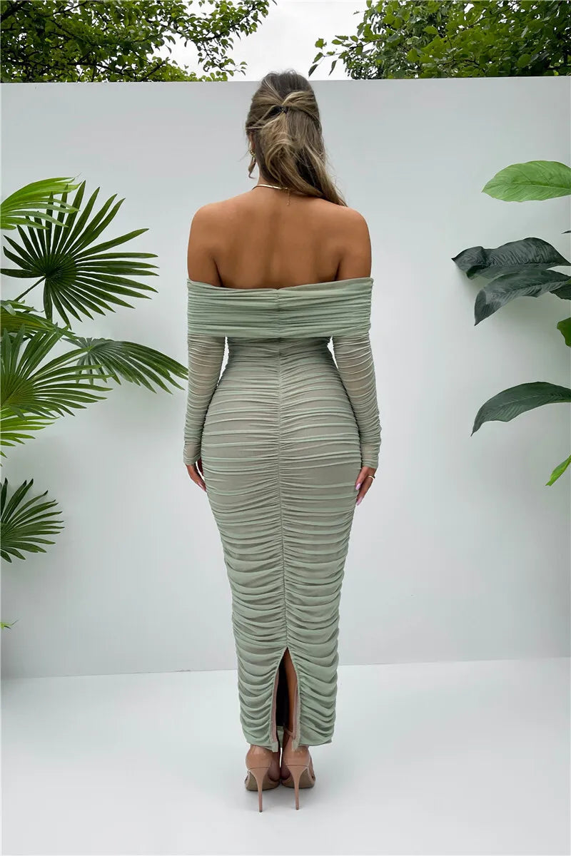 Off-shoulder Slash Neck Solid Maxi Dress Mssaz Desses