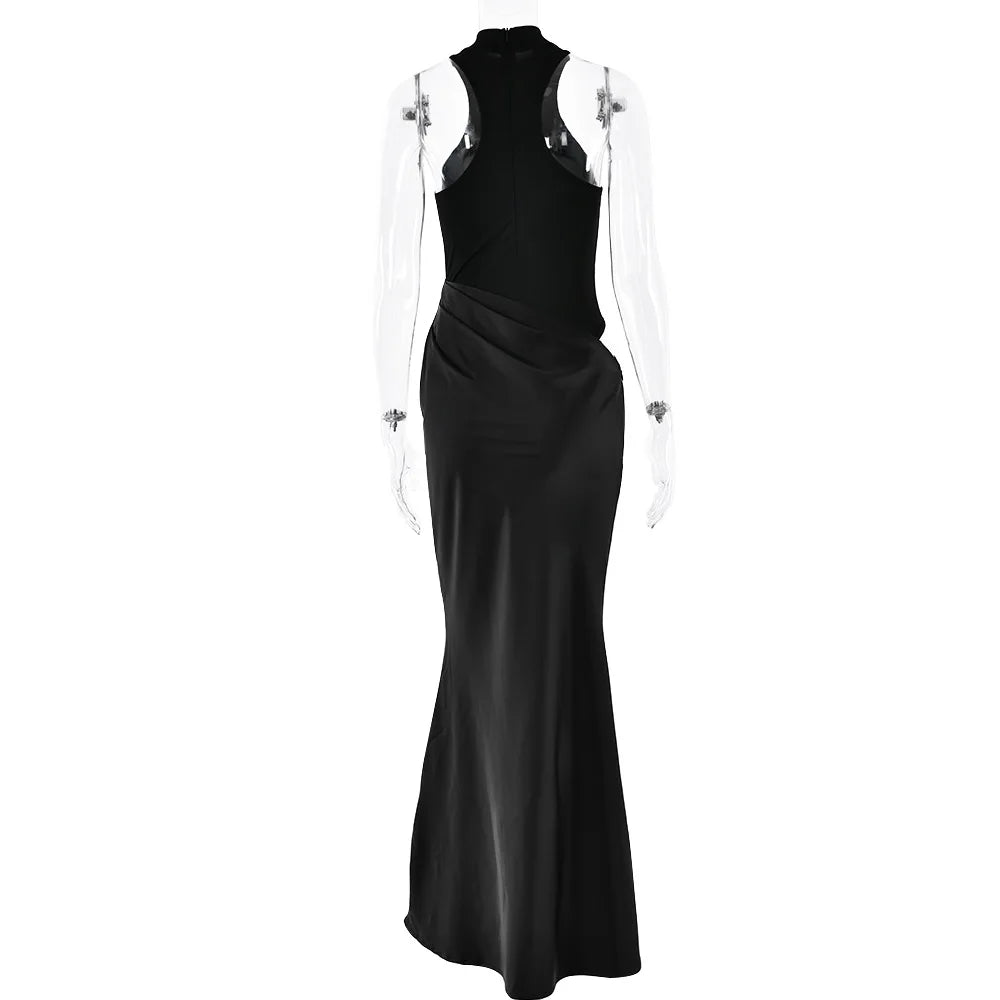 Satin Sleeveless High Neck Dress Mssaz Desses