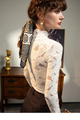 See Through Brushed Lace Shirt Long Sleeved T-shirt Mssza