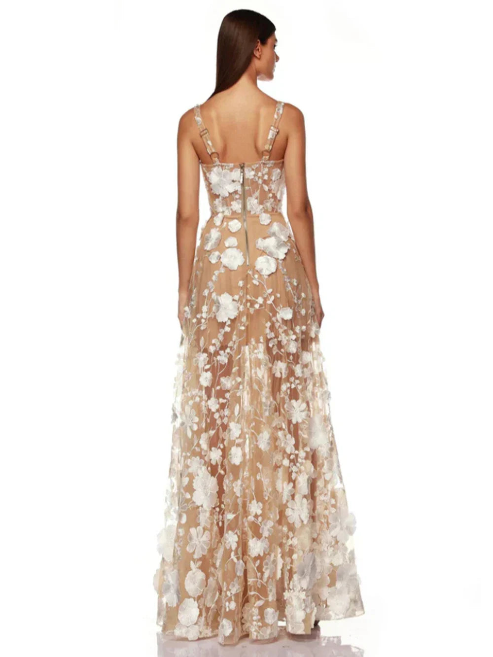 Floral Embroidered Mesh Maxi Dress Mssaz Desses
