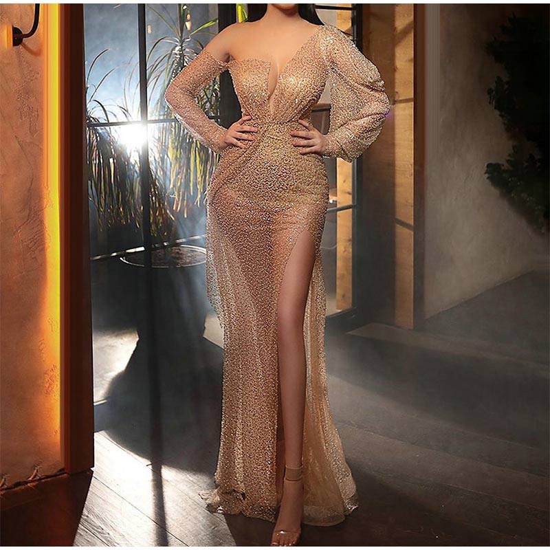 Gold Stamping Night Party Long Sleeve Dress Mssaz Desses