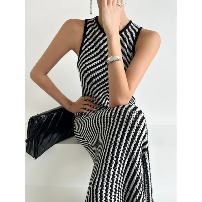 Striped Ribbed Midi Dress Mssaz Desses