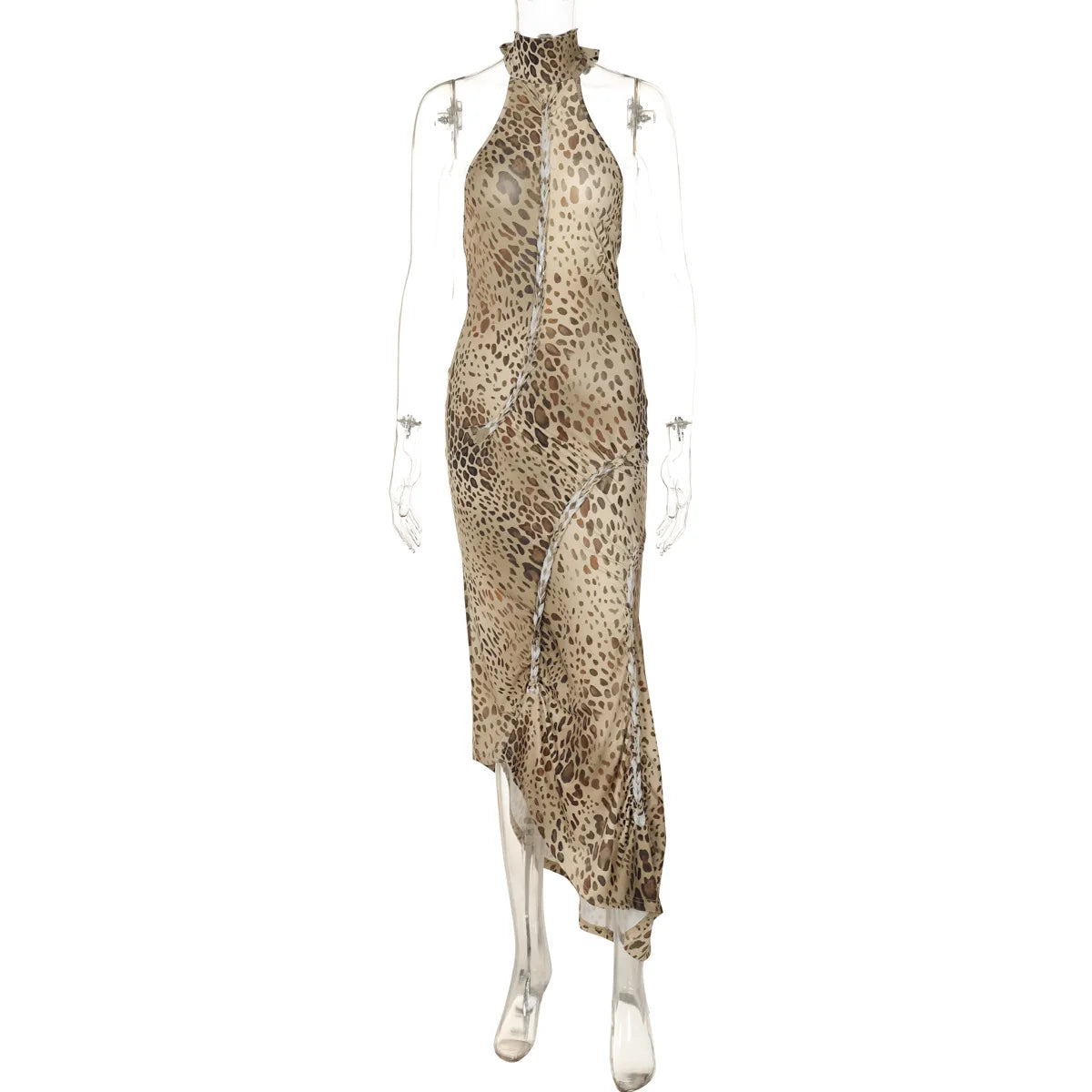 Halter Leopard Embellished Long Dress Mssaz Desses
