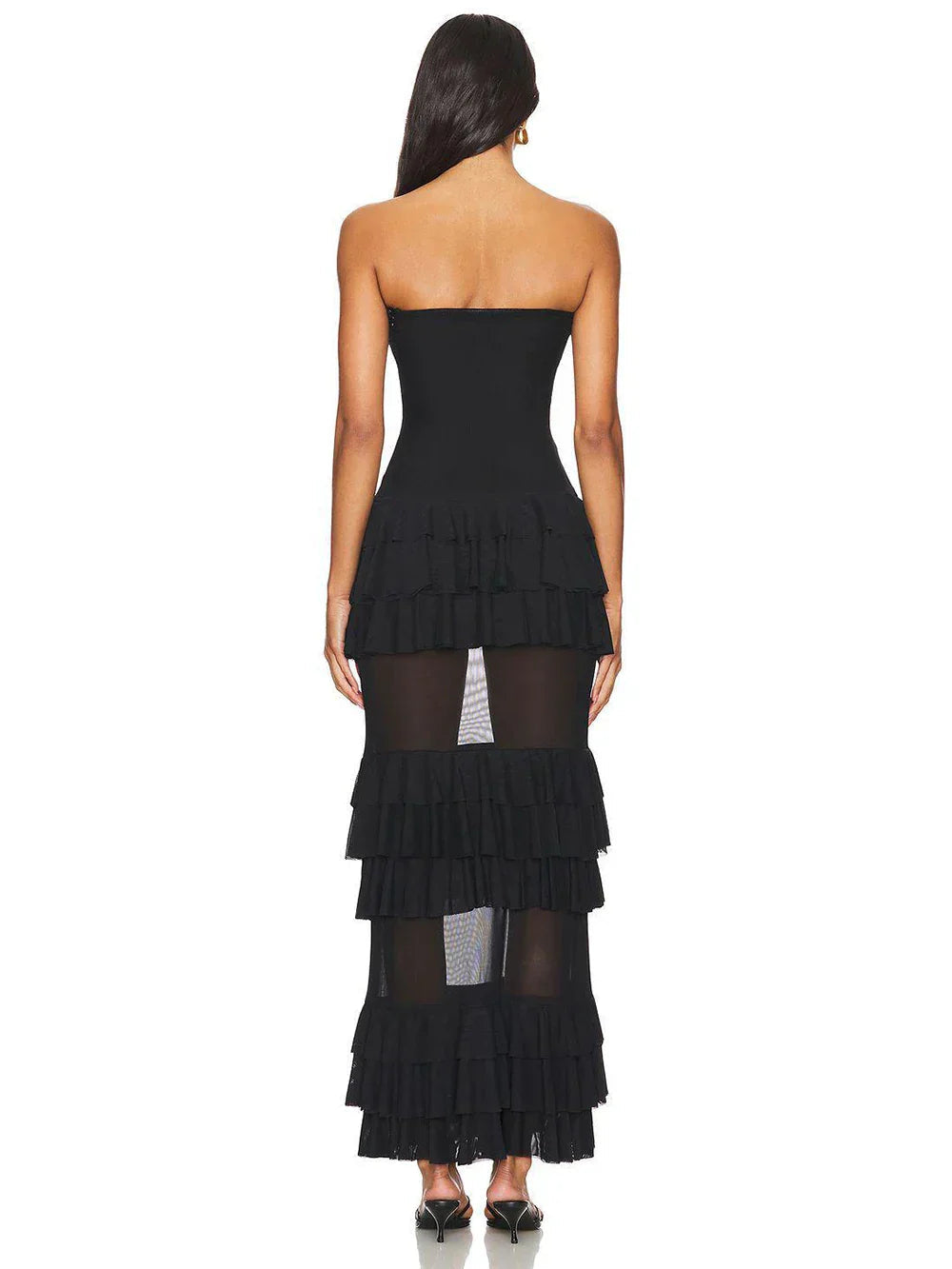 Strapless Mesh Patchwork Ruffle Dress Mssaz Desses