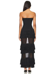 Strapless Mesh Patchwork Ruffle Dress Mssaz Desses