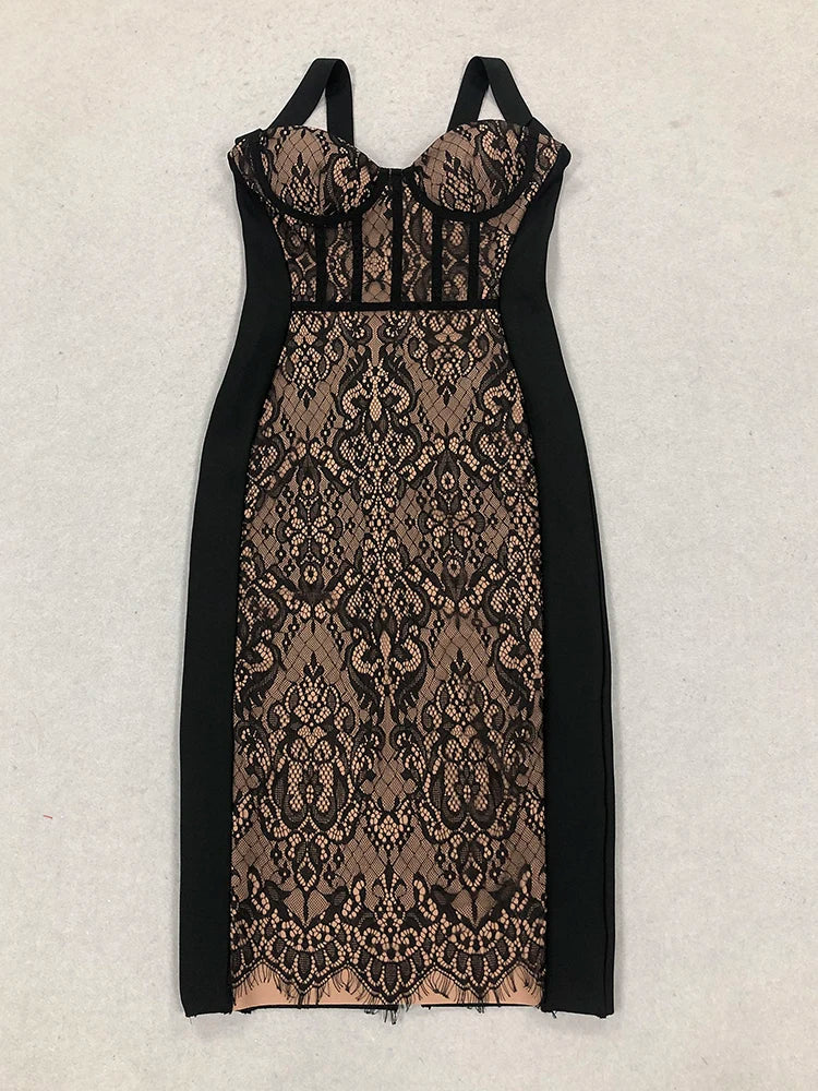 Lace Patchwork Black Midi Dress Mssaz Desses