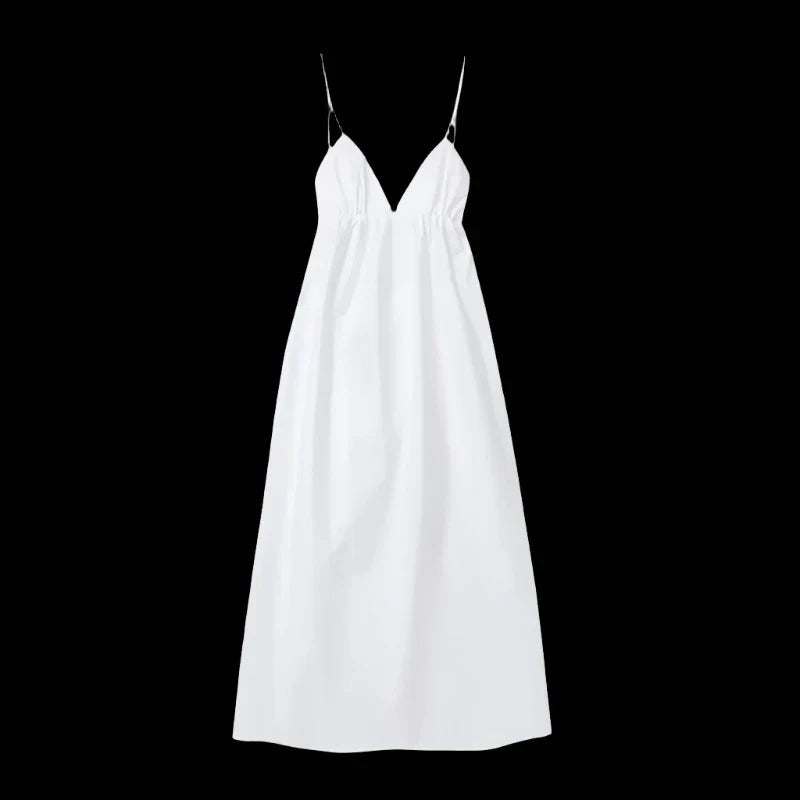 Backless Midi Dress Camisole Chic V-Neck & Easy Fit Mssaz Desses
