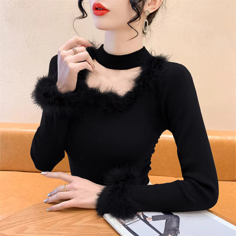 Fluffy Square collar Hollow Out Tops Mssza