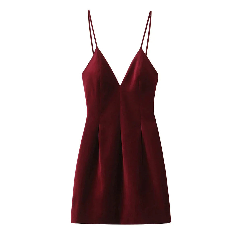 Red Velvet Spaghettis Strap Mini Dress Mssaz Desses