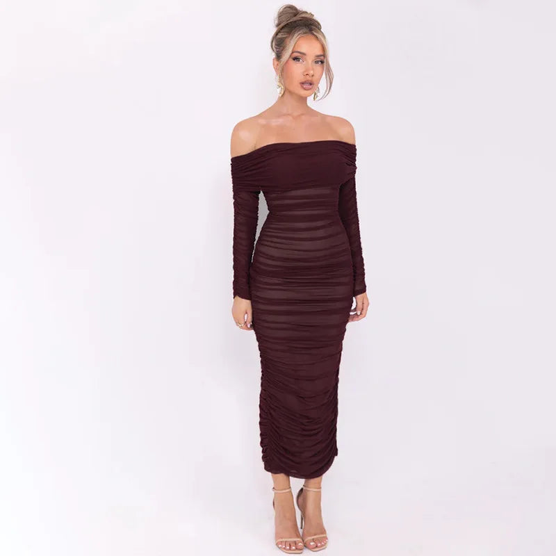Off-shoulder Slash Neck Solid Maxi Dress Mssaz Desses
