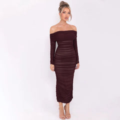 Off-shoulder Slash Neck Solid Maxi Dress Mssaz Desses