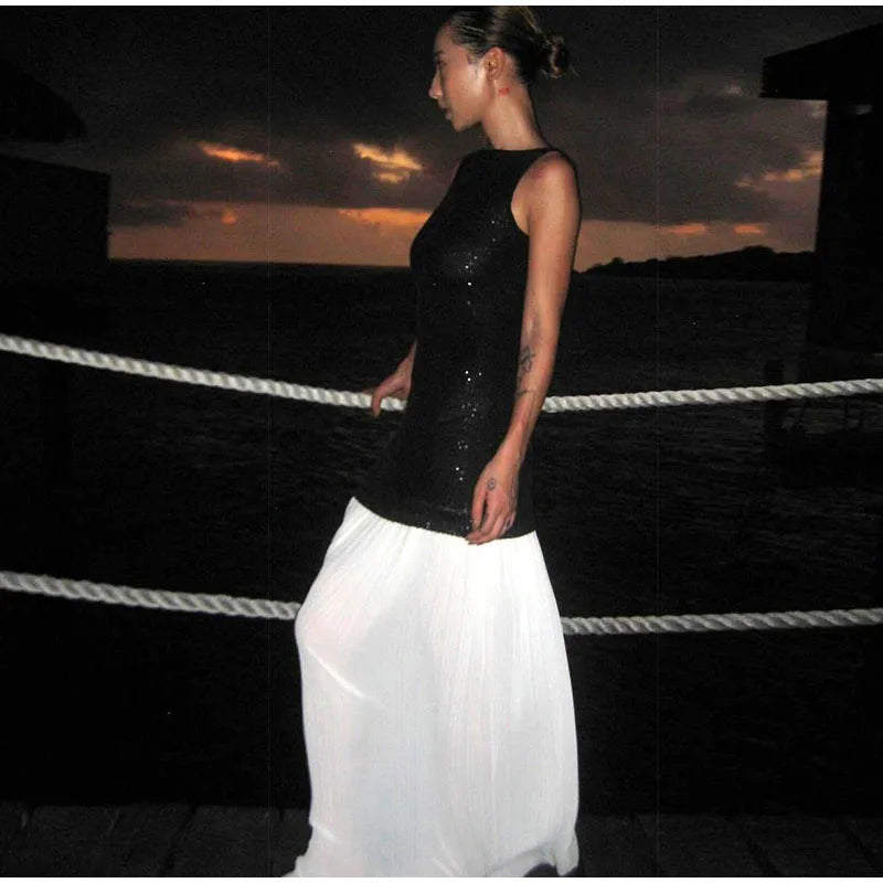 Sequined Patchwork Backless Long Dress Mssaz Desses