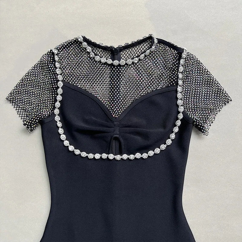 Black Diamante Evening Midi Dress Mssaz Desses