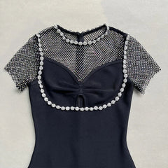 Black Diamante Evening Midi Dress Mssaz Desses
