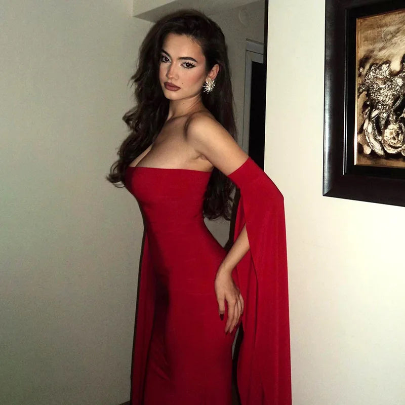 Strapless Extra-long Flare Sleeves Dress Mssaz Desses