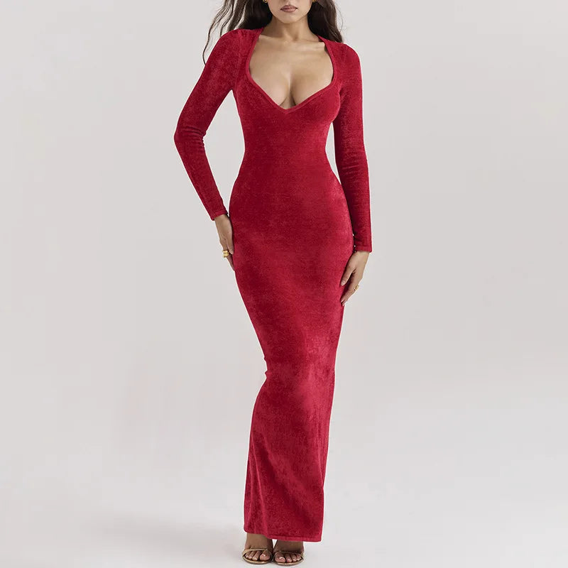 Red Long Sleeve Side Slit Dress Mssaz Desses