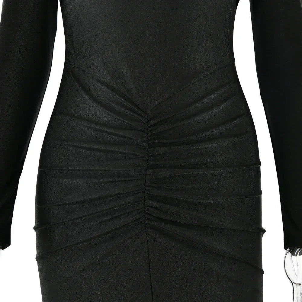 Long Sleeved Pleated Hollowed Out Maxi Dress Mssaz Desses