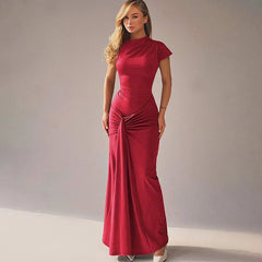 Short Sleeve Maxi Dress Curvy Silhouette & Flattering Tie-Up Mssaz Desses