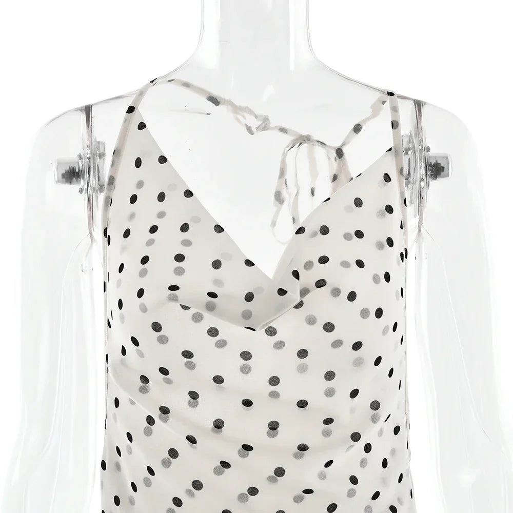 Polka Dot Backless Spaghetti Strap Party Maxi Dress Mssaz Desses
