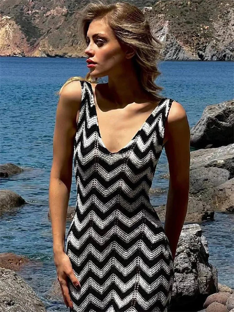 Striped Knit Contrast Dress Mssaz Desses