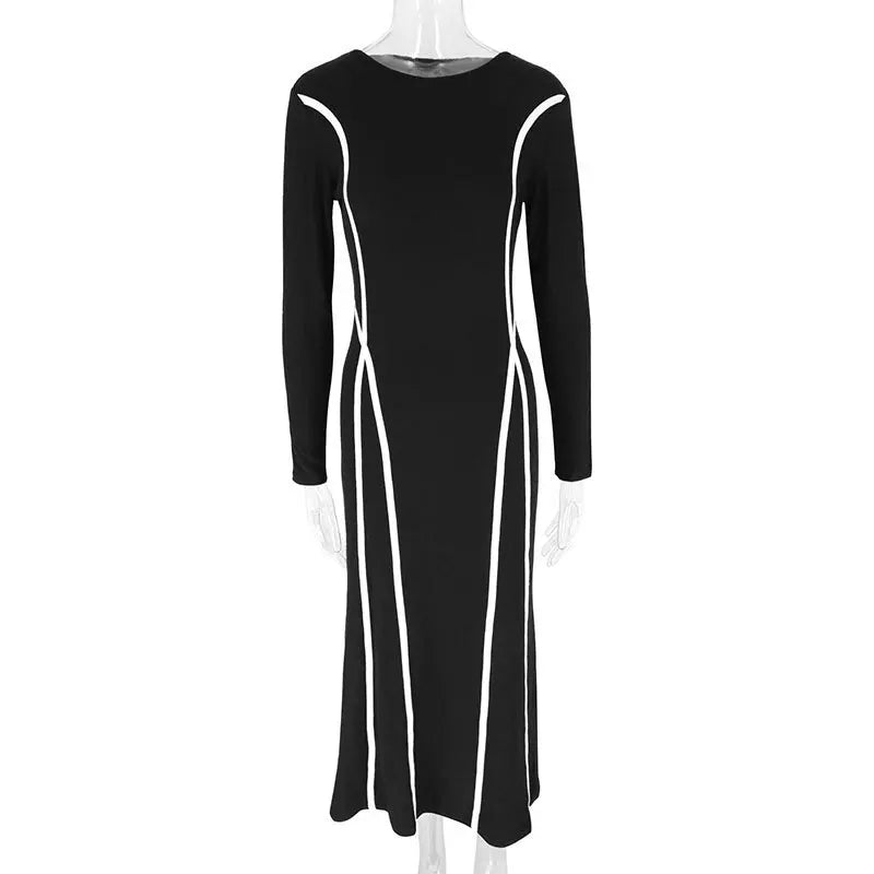 Round Neck Striped Black Long Sleeve Dress Mssaz Desses